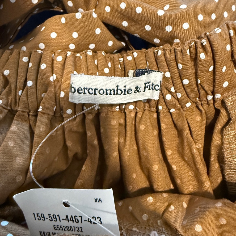 Abercrombie & Fitch Polka Dot Angel Sleeve Twist Front Tie back Brown Midi Dress - Picture 7 of 11